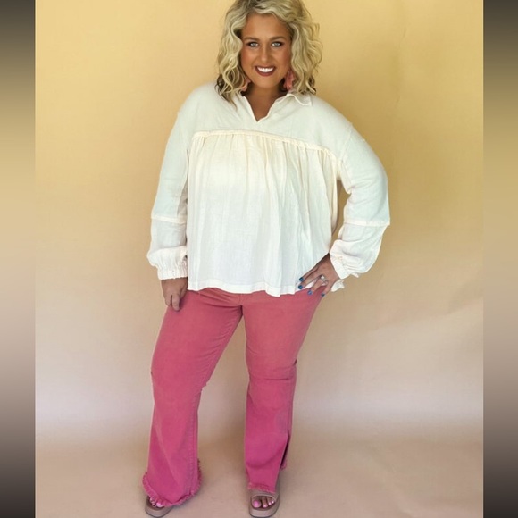 New Fantastic Fawn Thermal Cotton Gauze Balloon Sleeve Top Size Large Oversized - Picture 2 of 8